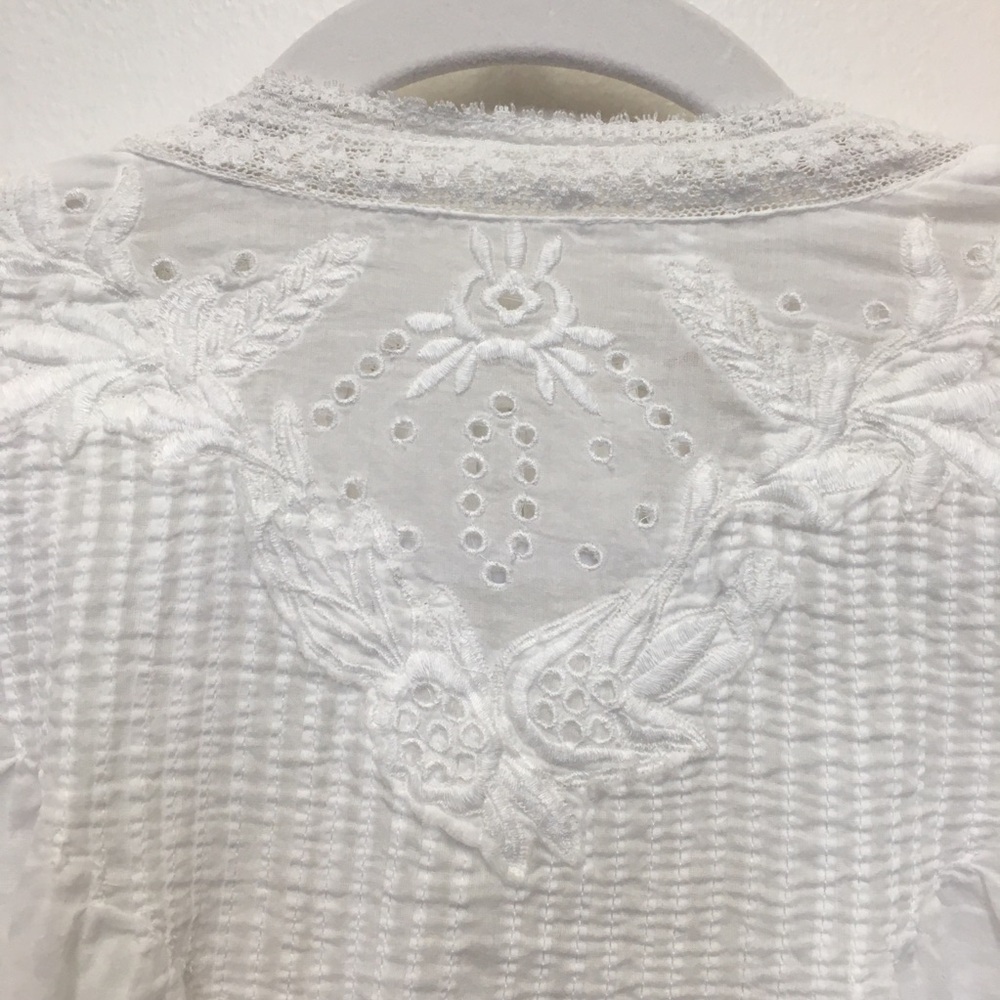 Mango Gauzy Lace Embroidered Long Sleeve Blouse 4 White 100% Cotton - Picture 9 of 11